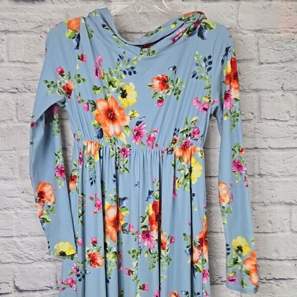 Maternity Maxi Dress Blue Floral Off Shoulder Strapless Empire Waist Long Sleeve - Picture 10 of 11